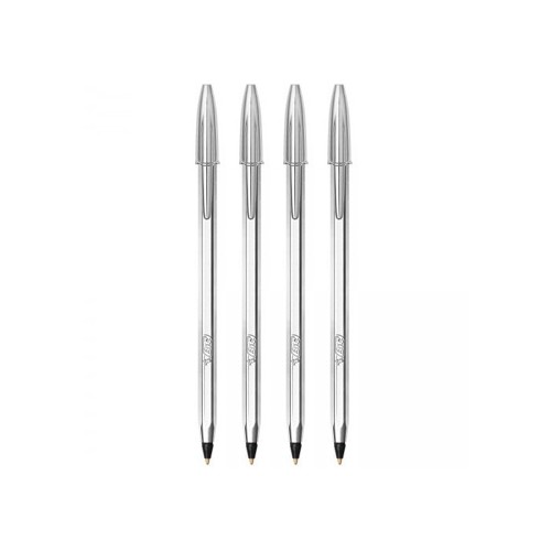 Esferografica Ball Point BIC Medium Prateada cor Preto 4 unidades
