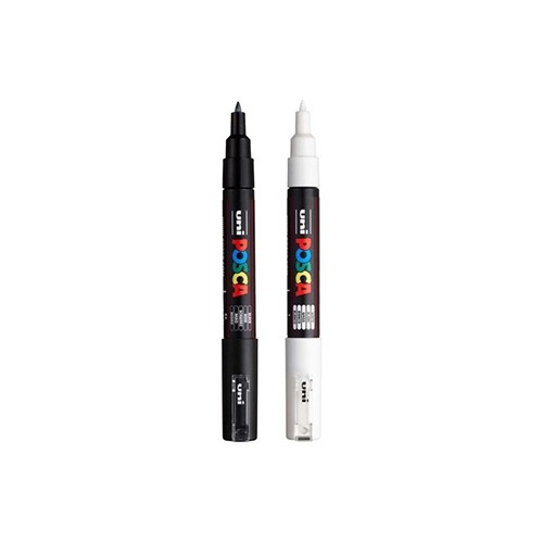 Marcador Uniball Posca PC-1M 0,7mm Preto e Branco Pack 2un