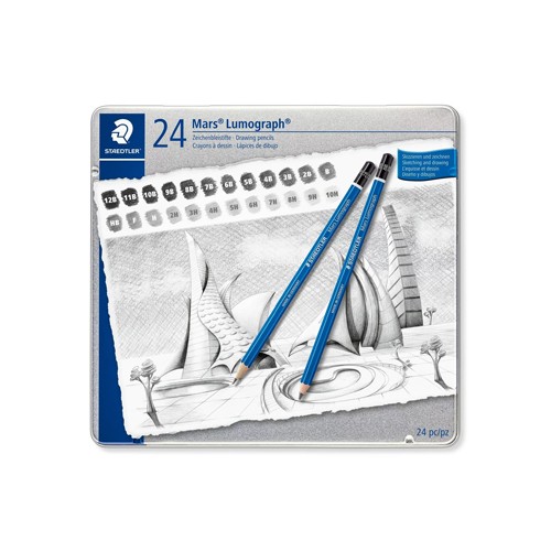 Lápis Grafite 100 G24 STAEDTLER Mars Lumograph Cx Metal 24un