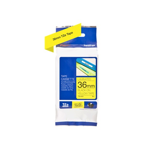 Fita Laminada SuperAdesiva 36mmx8mts Amarelo / Preto (TZE661)