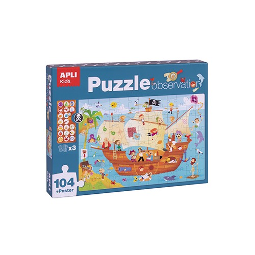 Jogo Educativo Puzzle Apli Barco Pirata 104 Peças