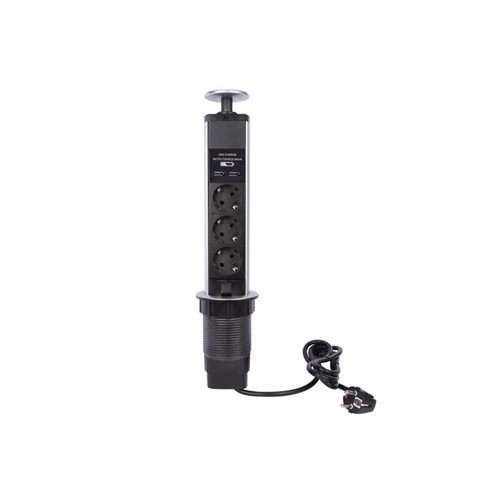Tomada Tripla POP-UP de Secretária 2 x USB - SCHUKO