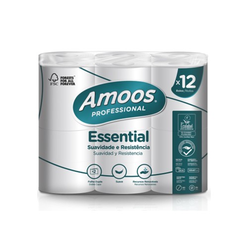 Papel Higiénico Doméstico 24mts 2Fls Amoos 12 Rolos - 3 Packs