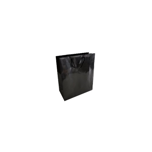 Saco Papel Couché Preto 200g 18x08x25cm com Asas Cordão - 10 unidades