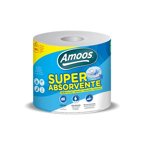Rolo Toalhas Mão 045mx20,7cm 2Fls Amoos Super Absorvente - 2 unidades