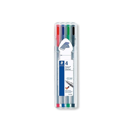 Marcador Fino 0,3mm Staedtler Triplus 334 Estojo 4 Cores