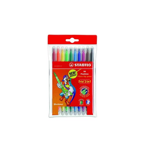 Marcador Feltro Stabilo Trio 2 in 1 Carteira Plastica 10 Cores
